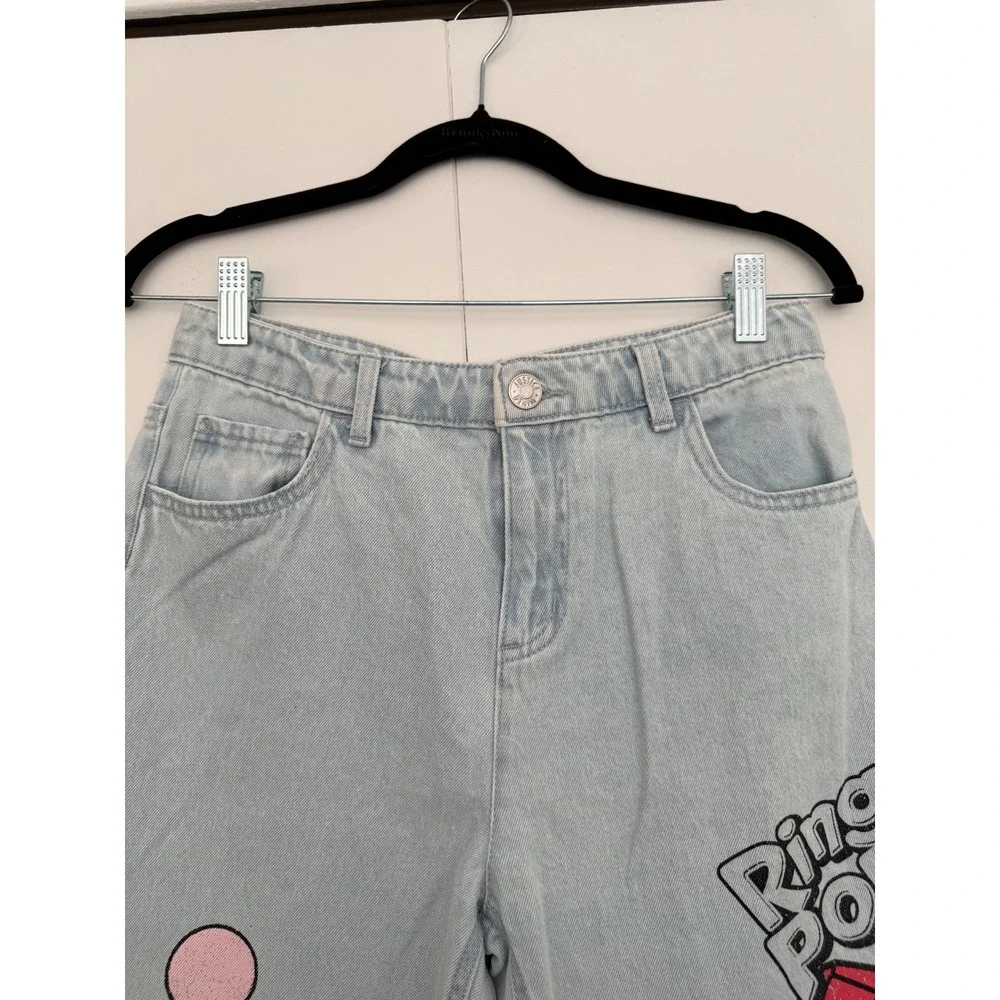 Justice Girls Bazooka Ring Pop Graphic Wide Leg Jeans Light‎ Wash Blue Size 16